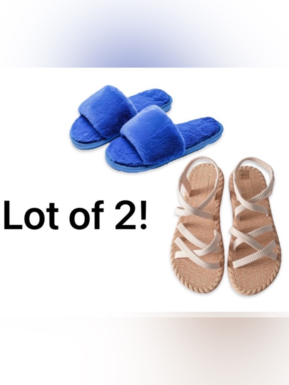 NEW Lot of 2x [SHEIN] Plush Slip-On Slippers & Gladiator Sandals Womens Sz 8/9